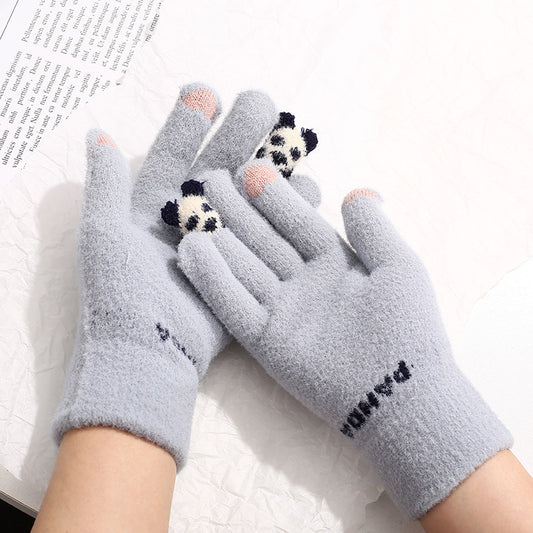 Knitted Gloves Touchscreen Winter Cute Panda Warm Goves For Cycling Women