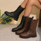 British Style Round Toe Side Zipper Thick Bottom Locomotive Large Size Women's Boots
