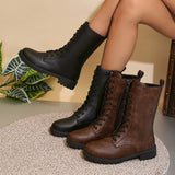 British Style Round Toe Side Zipper Thick Bottom Locomotive Large Size Women's Boots