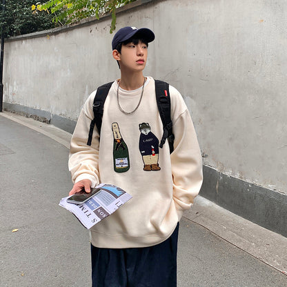 Loose Versatile Crew Neck Embroidered Casual Sweatshirt