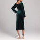 V-neck Velvet Dress Pleated Split Dress