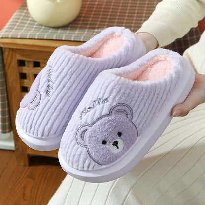 EVA Thick-soled Cotton Slippers Cartoon Bear Plush Cotton Slippers