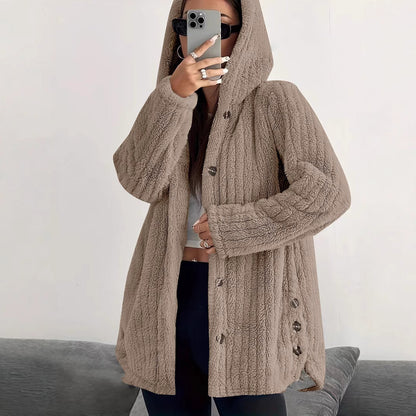 Hooded Loose Plush Coat Women's Regular Sleeve