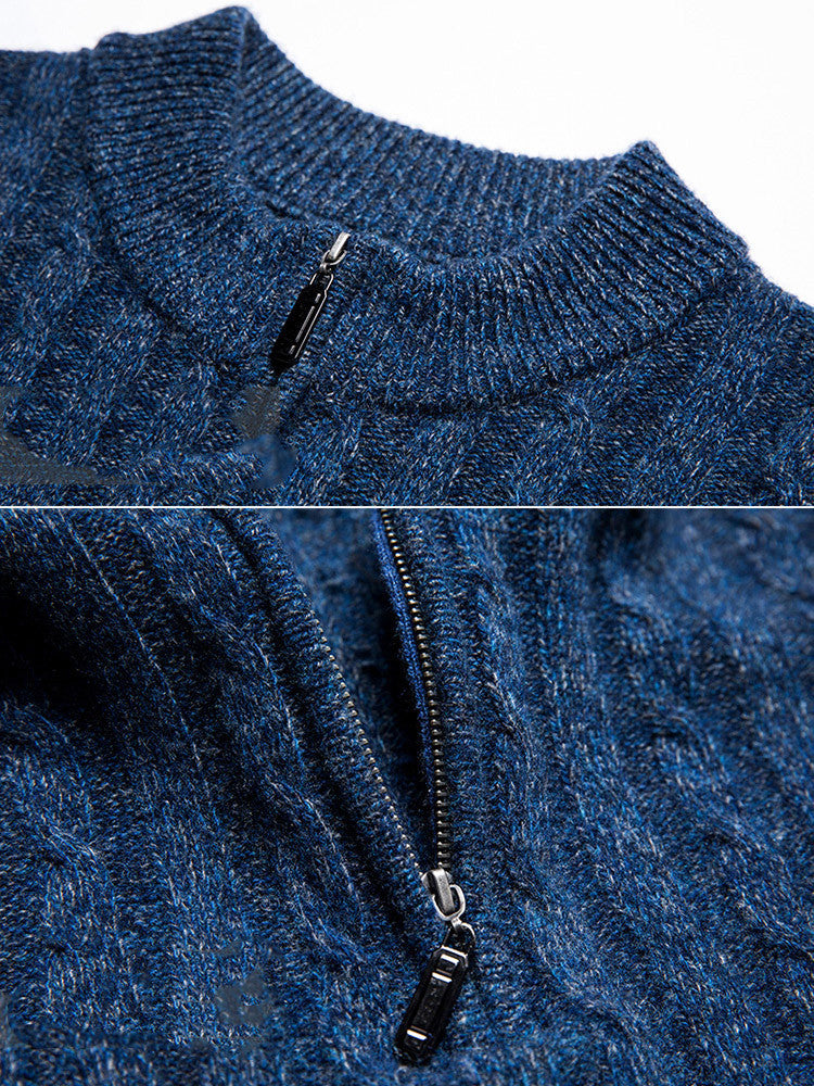 Men's Cashmere Sweater Zipper Collar Warm Sweater Thickened