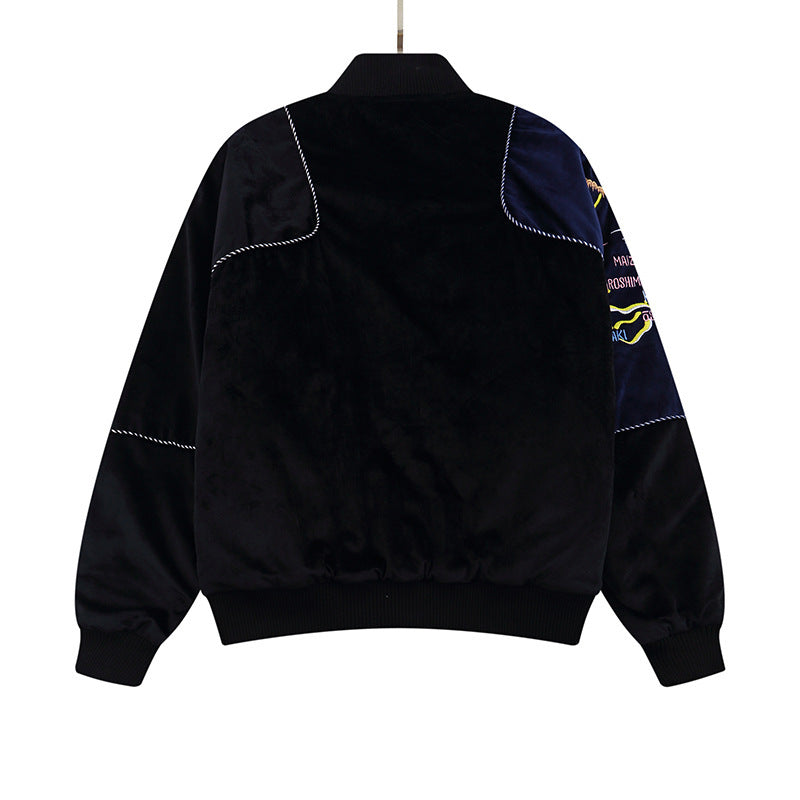 Embroidered Velvet Baseball Jacket Cotton Coat