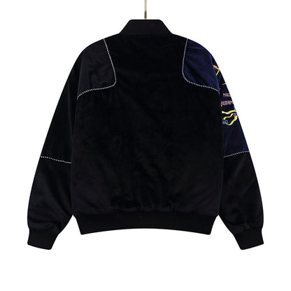 Embroidered Velvet Baseball Jacket Cotton Coat