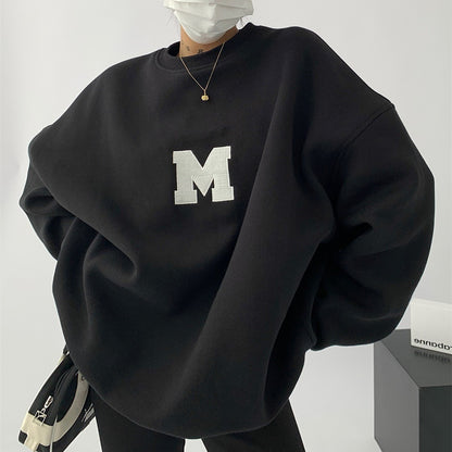 Women's Embroidered Compound Round Neck Sweatshirt Women Loose