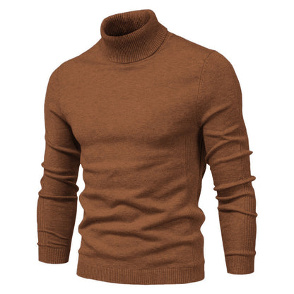 Winter Turtleneck Sweater Fashion Slim Fit Solid Color Pullover Knitted Top Men's Clothing