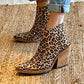 Leopard Pointed Ankle High-top Back Zipper Pull-up Boots For Women