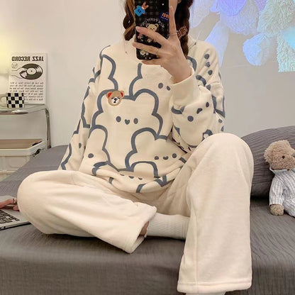 Foreign Flannel Pajamas Suit Women