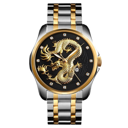 Chinese Fashion Dragon Totem Embossed Stainless Steel Strap Men