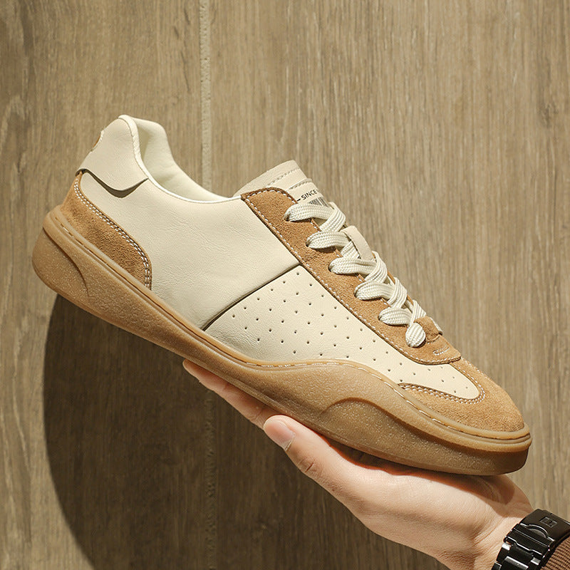 Stitching Contrast Color Genuine Leather Platform Flat Casual Board Shoes