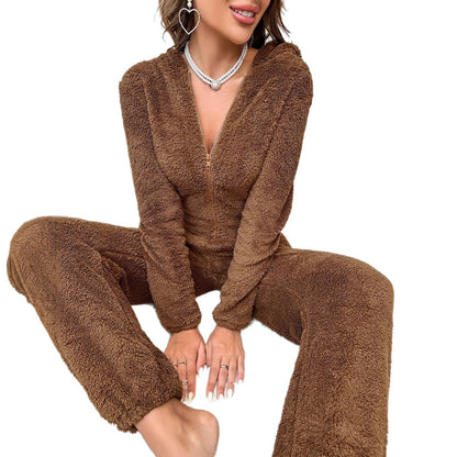Fleece-lined Thick Furry Onesie Hooded Pajama Homewear