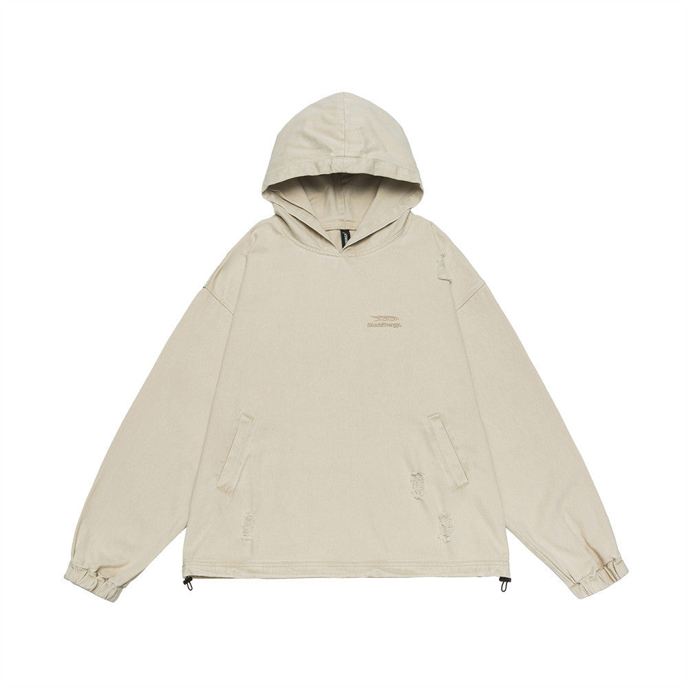 Punk Waste Soil Washed And Worn Worn Hooded Pullover Denim Hoodie