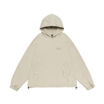 Punk Waste Soil Washed And Worn Worn Hooded Pullover Denim Hoodie