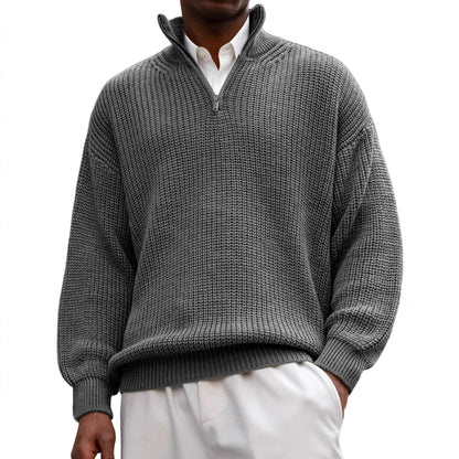 Fashion Men's Sweater Casual Long Sleeve Half Zipped Stand Collar Polo Shirt