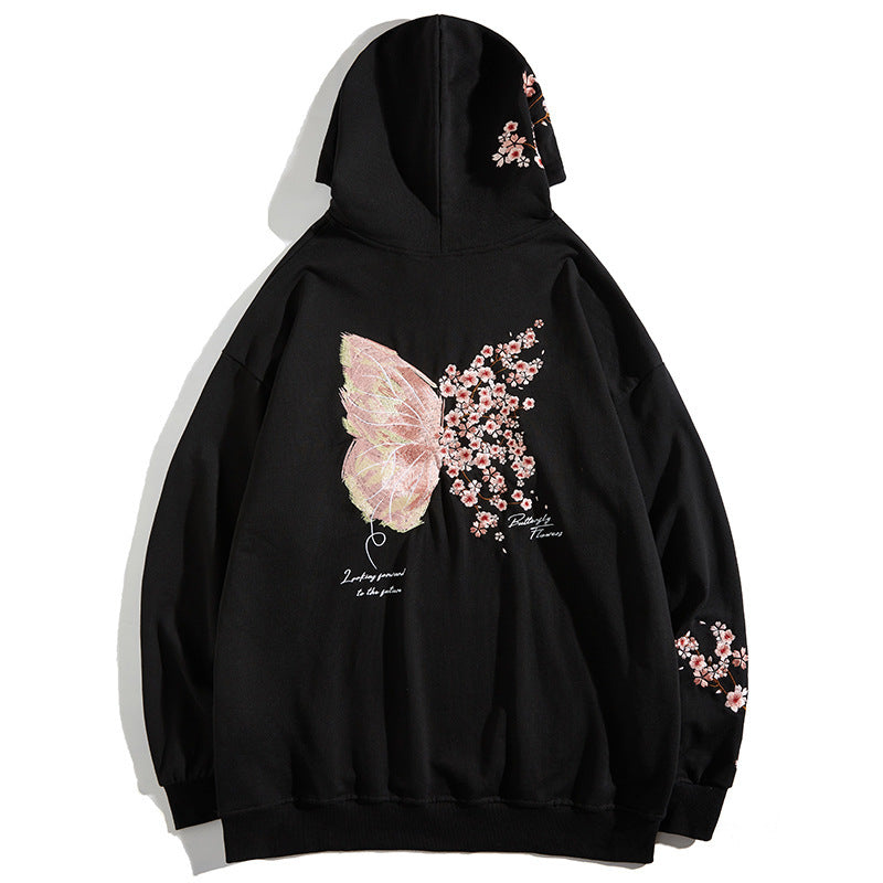 Plum Embroidered Fleece Hooded Sports Sweatshirt