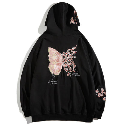 Plum Embroidered Fleece Hooded Sports Sweatshirt