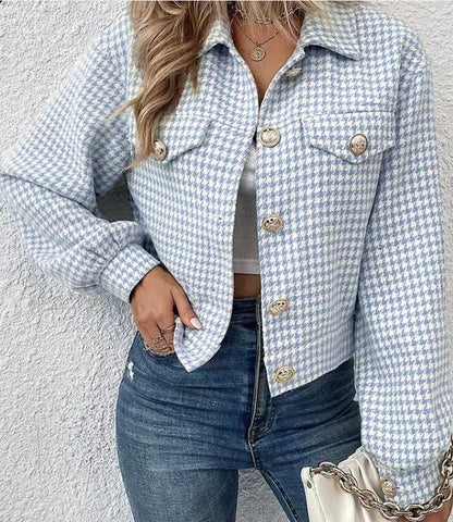 Women's Coat Lapel Single Breasted Houndstooth Jacket