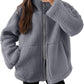 Winter Lapel Zip-up Coat With Pockets Casual Fashion Solid Fleece Jacket Fall Spring Long Sleeve Women's Clothing
