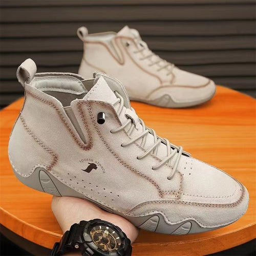 Men's Simple Printed Genuine Leather Working Wear Ankle Boots