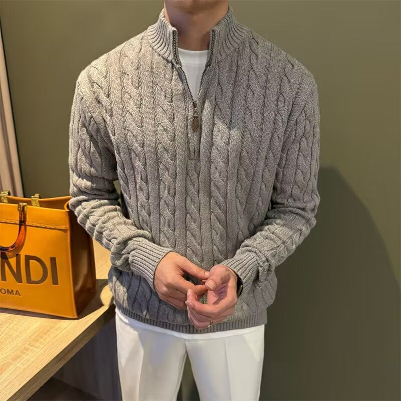 Men's Stand-up Collar Twisted-knit Half-zip Sweater