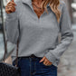 Zipper Stand Collar Pullover Sweatshirt Fashion Solid Striped Long Sleeve Top Spring And Autumn Women's Clothing