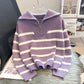Loose Fashion Zipper Striped Sweater