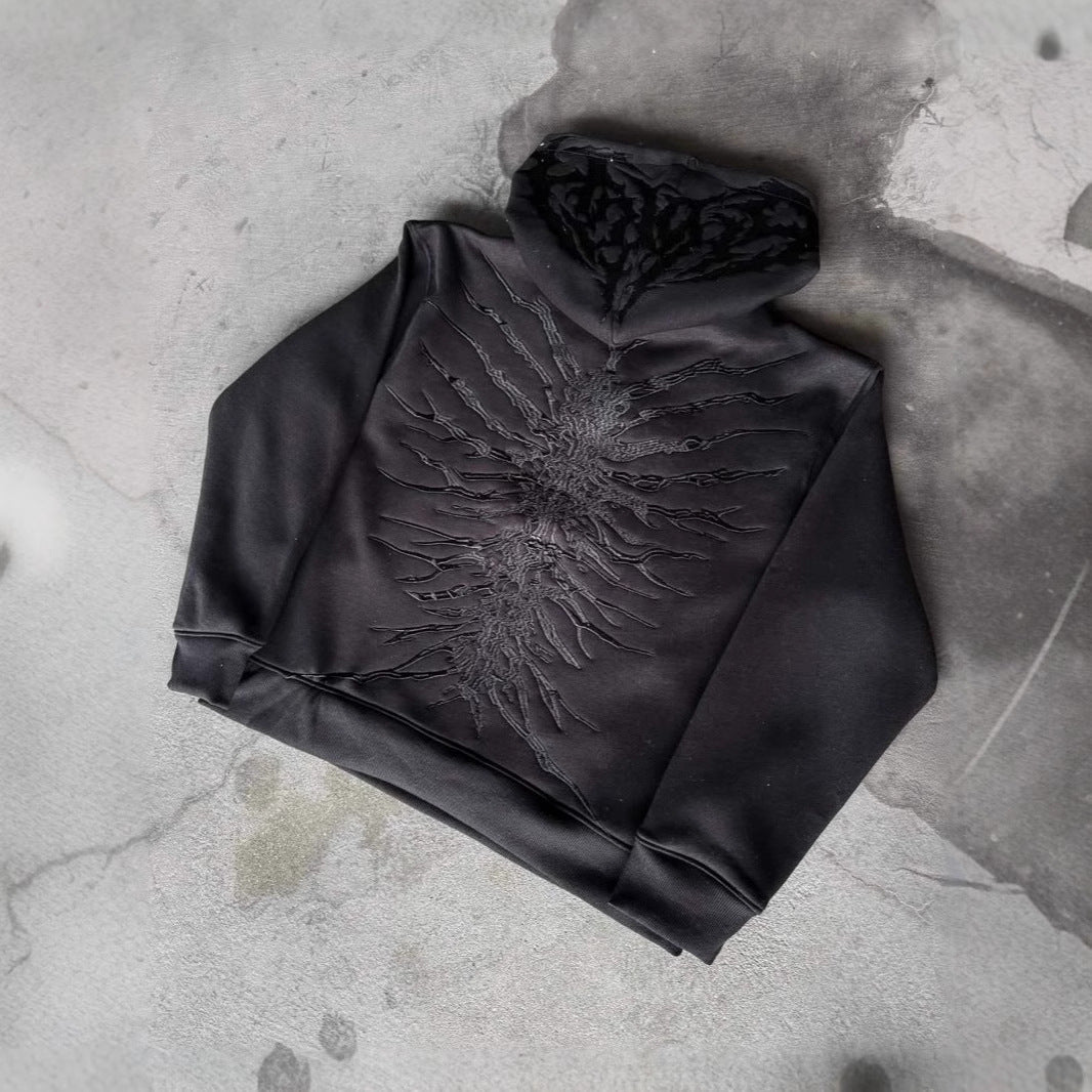 American-style Retro Washed Distressed Patch Hoodie