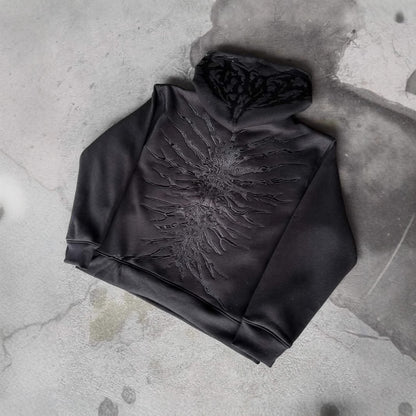 American-style Retro Washed Distressed Patch Hoodie