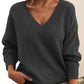 Solid V-neck Sweater Fashion Loose Long-sleeved Knitted Tops Autumn And Winter Women's Clothing