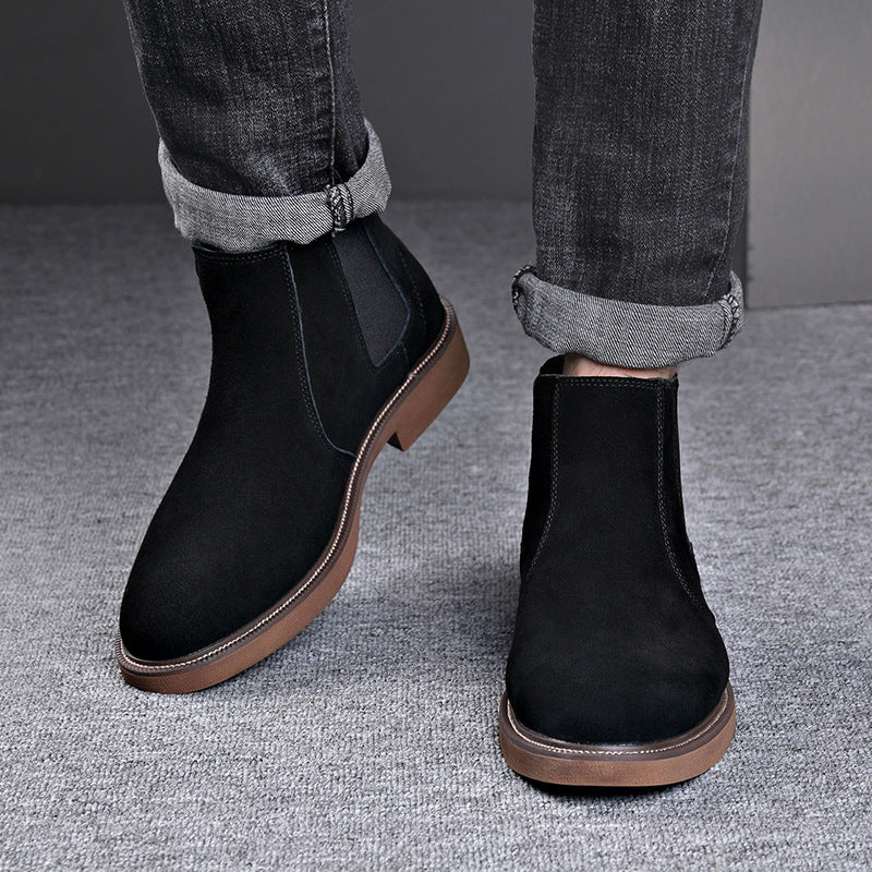 Men's Suede Leather Autumn And Winter New Fleece-lined Pointed Ankle Boots