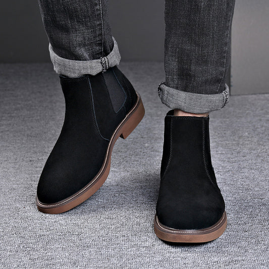 Men's Suede Leather Autumn And Winter New Fleece-lined Pointed Ankle Boots