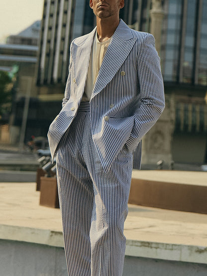Blue And White Striped Suit Set