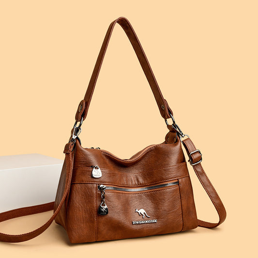Fashion Niche Genuine Leather Double-sided Kangaroo Shoulder Crossbody Bag