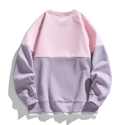Trendy Contrast Color Matching Fake Two-piece Round Neck Sweater
