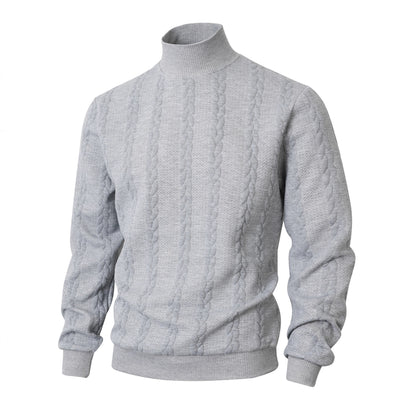 Knitted Solid Color Men's Fashion Jacquard High Collar Warm Sweater