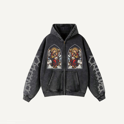 Printed Casual Zip-up Hoodie