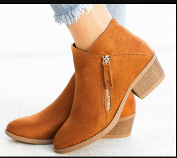 Chunky Heel Side Zip Mid-heel Ankle Boots
