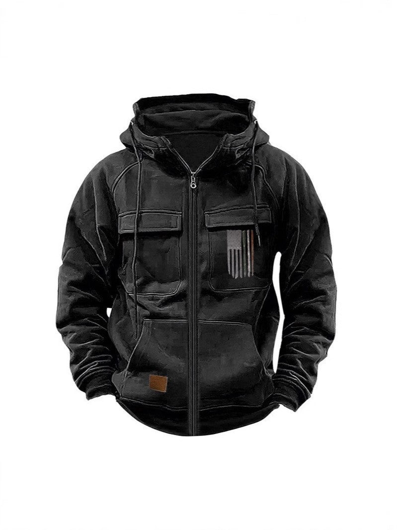 Printed Loose Zip Casual Hooded Sweatshirt