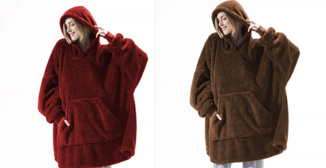 Hoodie Sweatshirt With Big Pocket Tops Sweater Comfortable Loose Double-Sided Fleece Thicker Wearable Blanket
