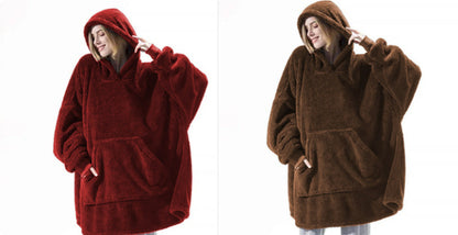 Hoodie Sweatshirt With Big Pocket Tops Sweater Comfortable Loose Double-Sided Fleece Thicker Wearable Blanket