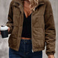 Women's Short Cotton Jacket Long Sleeve Turtleneck Coat