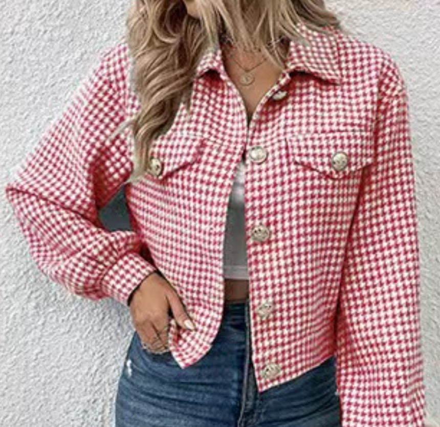 Women's Coat Lapel Single Breasted Houndstooth Jacket
