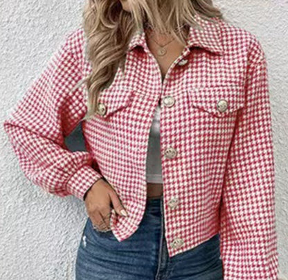 Women's Coat Lapel Single Breasted Houndstooth Jacket