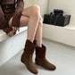 French Retro Autumn And Winter New Frosted High Sleeve Western Cowboy Boot Women