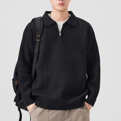 Turn-down Collar Half-zip Sweater Loose Commuting Knitwear