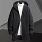 Fall Winter Men Fleece-lined Mid-length Zipper Hooded Sweater Cardigan