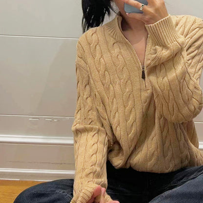 Embroidered Sweater Half Zipper Sweater Sweater Temperament Slimming Short Top