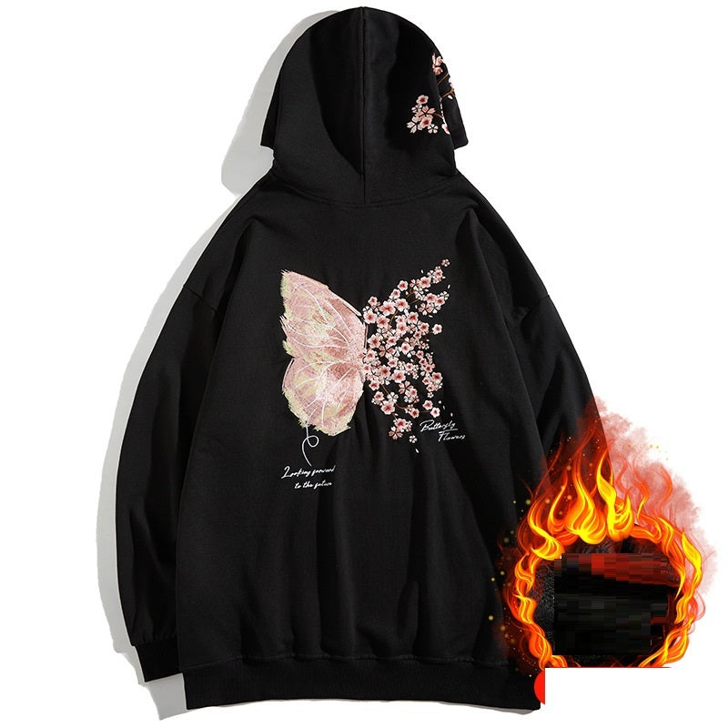 Plum Embroidered Fleece Hooded Sports Sweatshirt